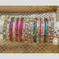 Pooja Bangles Crystal Stone And Pearl Kashmiri Glass Designer Bangles Set