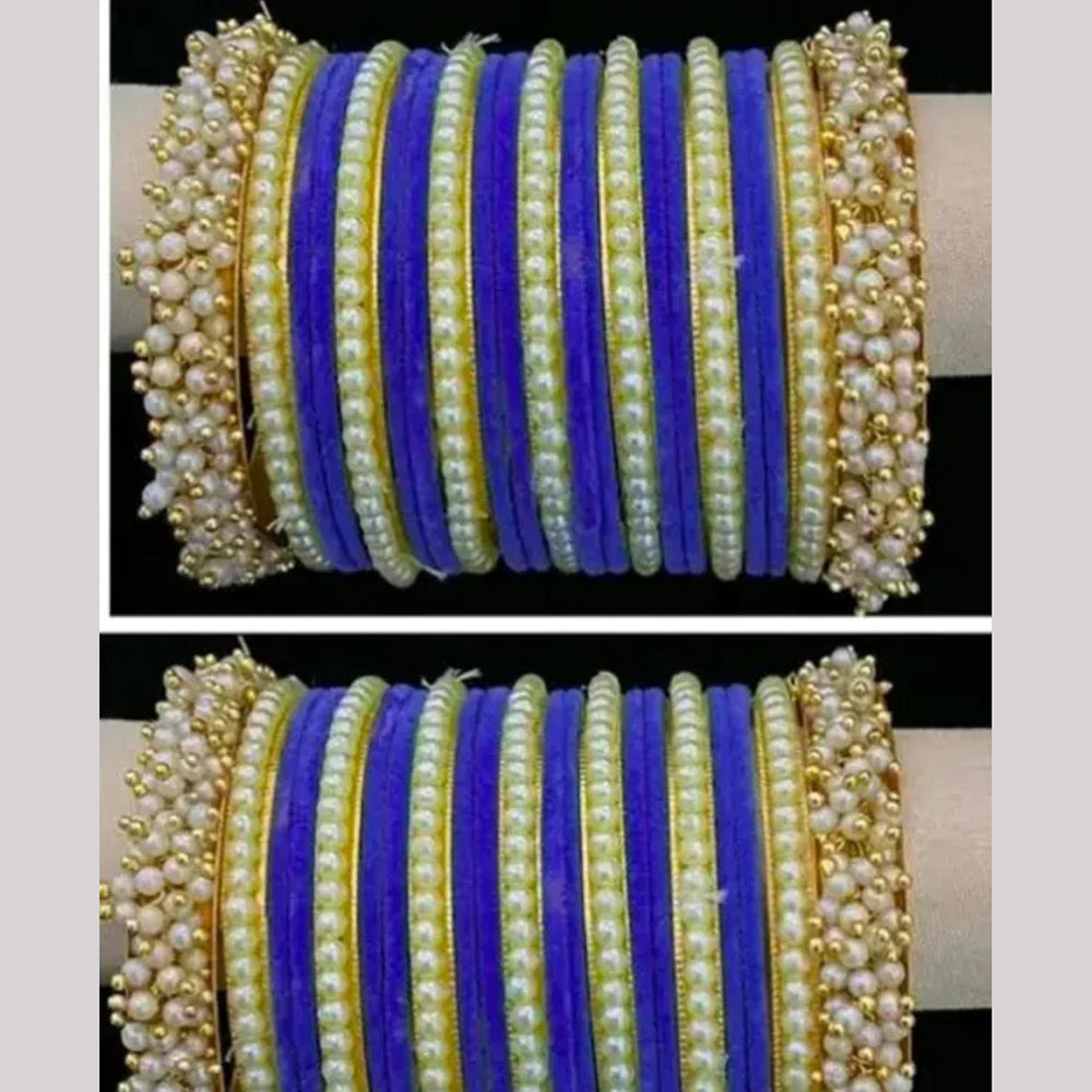 Pooja Bangles Premium Velvet Pearl Bangles Set For Women