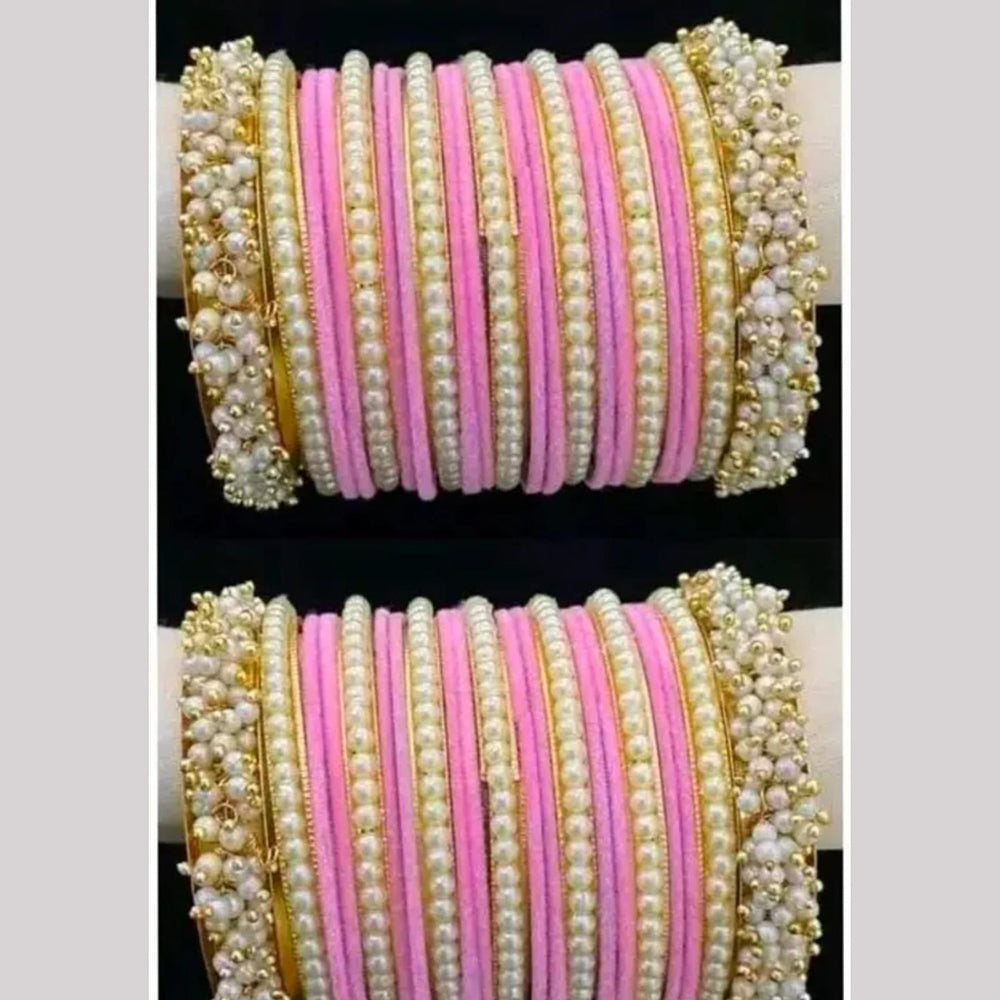 Pooja Bangles Premium Velvet Pearl Bangles Set For Women