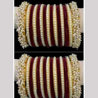Pooja Bangles Premium Velvet Pearl Bangles Set For Women