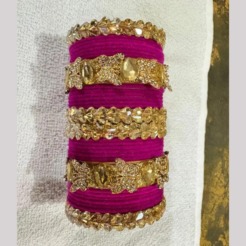 Pooja Bangles Premium Crystal Stone Velvet Bangles Set For Women