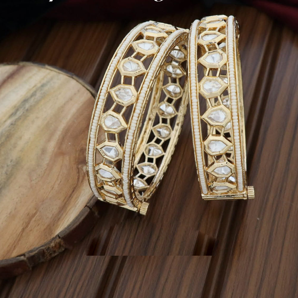 Pooja Bangles Elegant Polki Kundan Stone And Pearl Openable Bangles Set