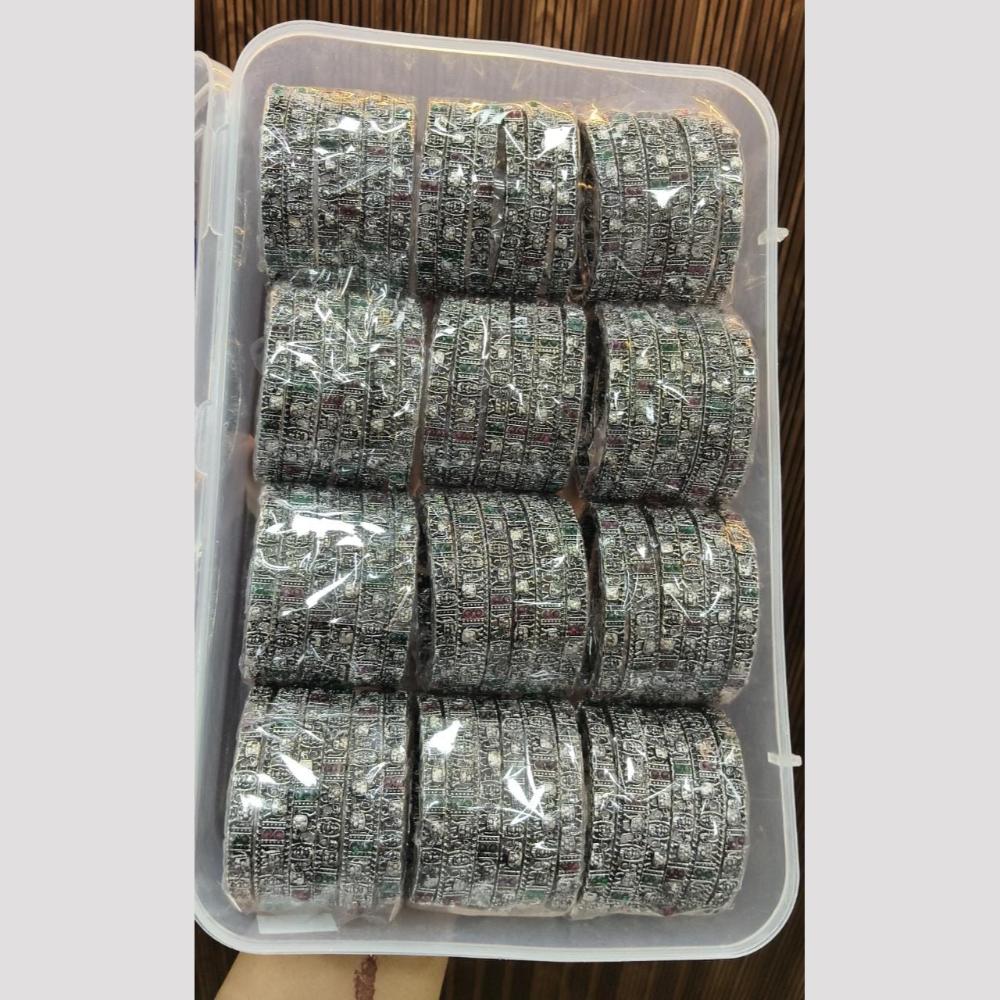 Pooja Bangles Vintage Oxidised Plated Pota Stone Bangles Set (1 Set Only)