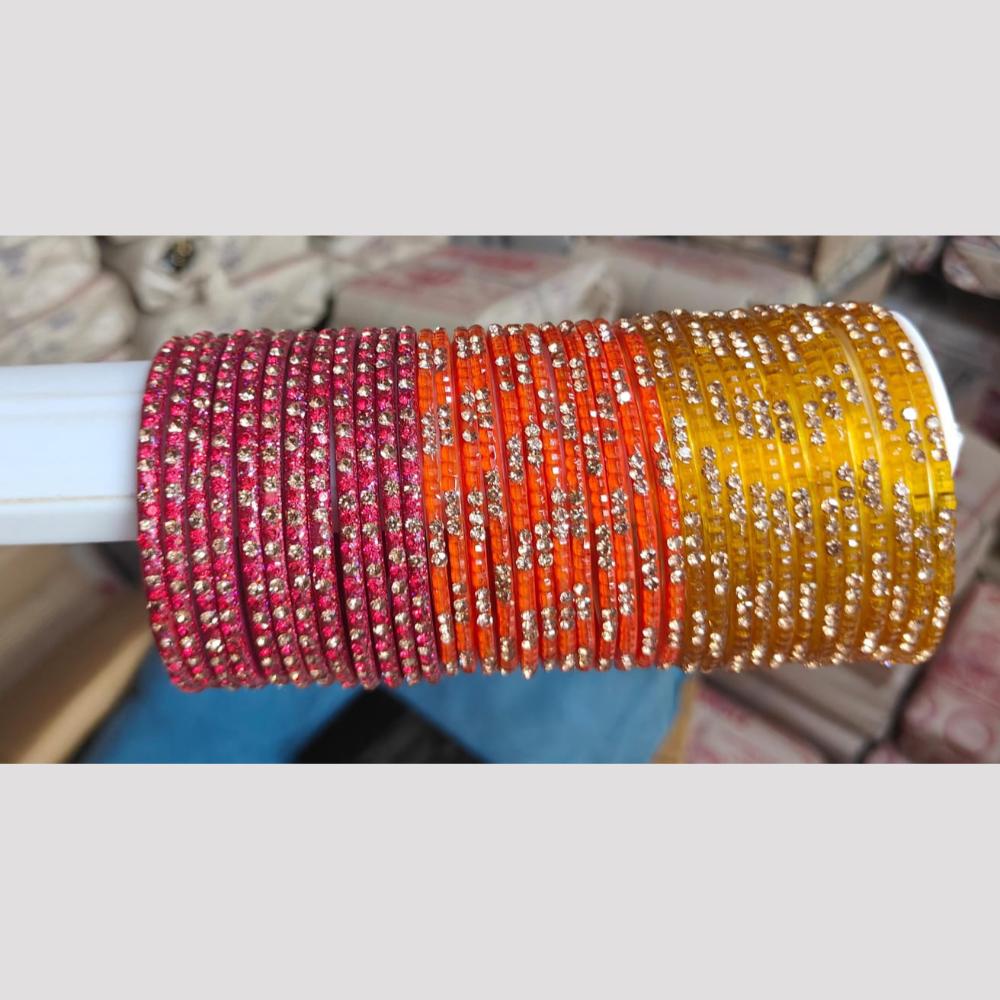 Pooja Bangles Glass Fancy Austrian Stone Bangles Set 