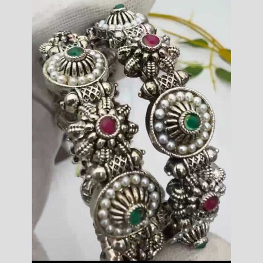 Pooja Bangles Vintage Oxidised Plated Pota Stone Bangles Set