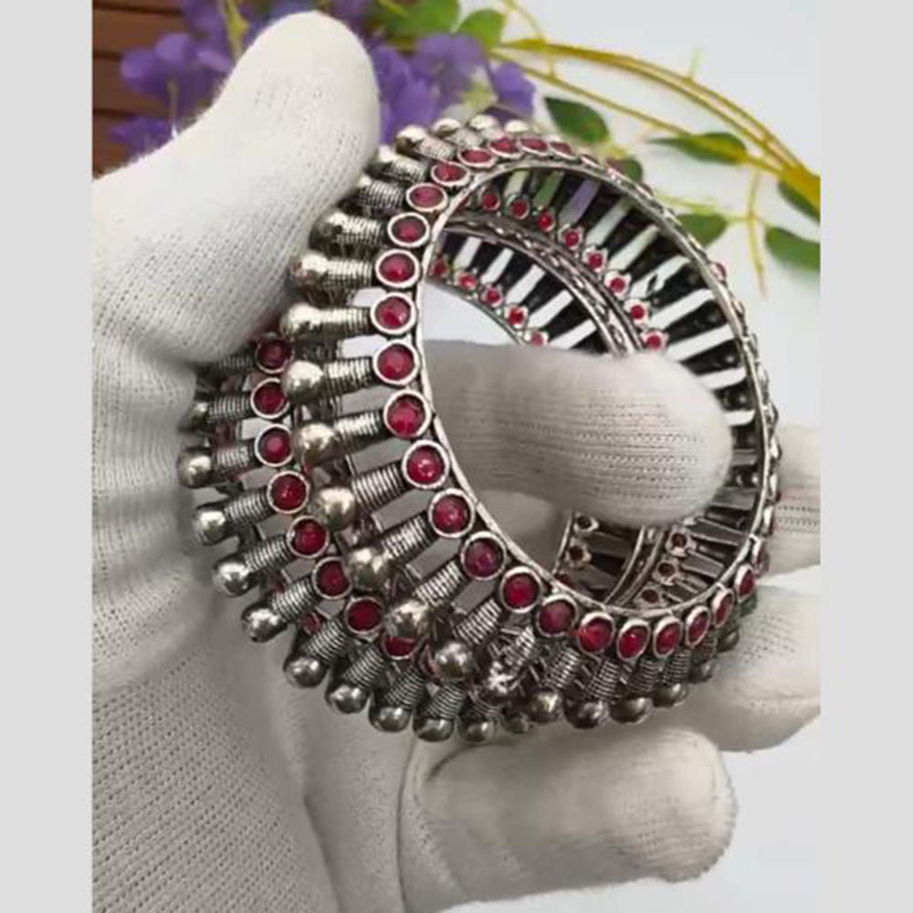 Pooja Bangles Vintage Oxidised Plated Pota Stone Bangles Set