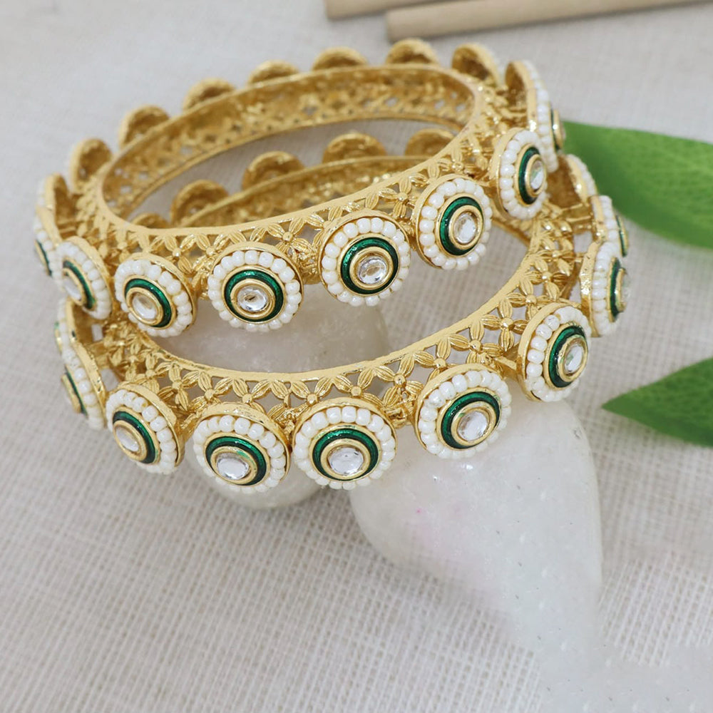 Pooja Bangles Premium Pota Stone And Pearl Embellished Bangles Set