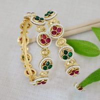 Pooja Bangles Premium Pota Stone And Pearl Embellished Bangles Set