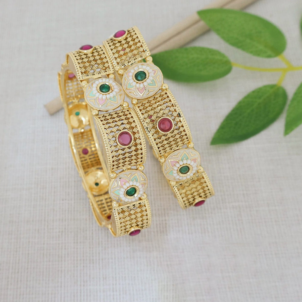 Pooja Bangles Premium Pota Stone And Pearl Meenakari Bangles Set