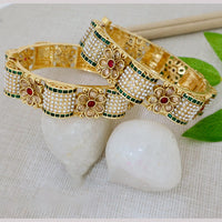 Pooja Bangles Premium Pota Stone And Pearl Embellished Bangles Set