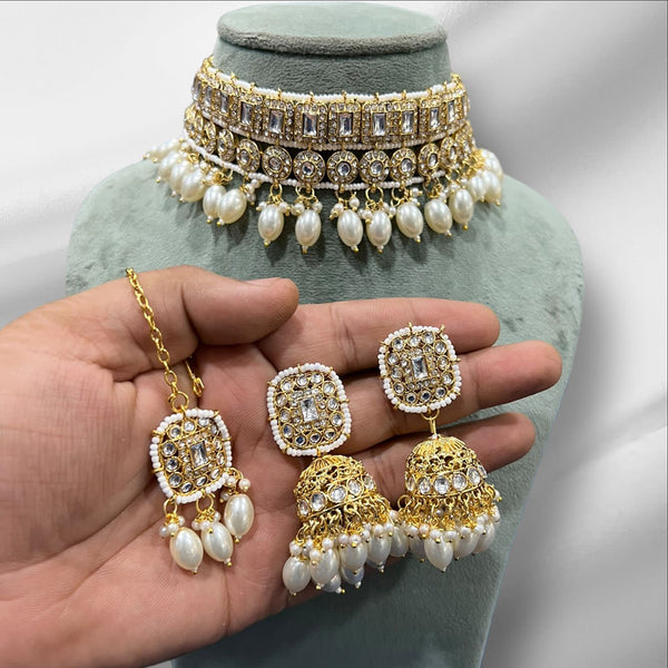 Hira Collections Gold Plated Austrian Stone And Beads Necklace Set