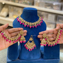Hira Collections Gold Plated Crystal Stone And Beads Choker Necklace Set