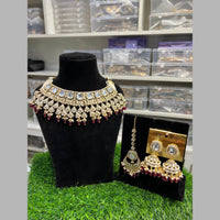 Hira Collections Gold Plated Kundan Stone And Beads Necklace Set