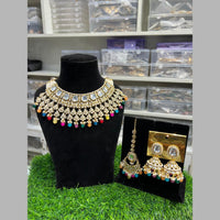 Hira Collections Gold Plated Kundan Stone And Beads Necklace Set