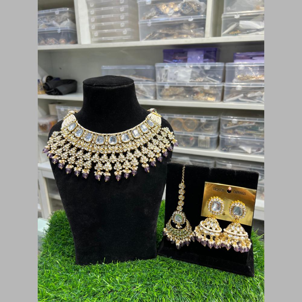 Hira Collections Gold Plated Kundan Stone And Beads Necklace Set