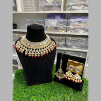 Hira Collections Gold Plated Kundan Stone And Beads Necklace Set