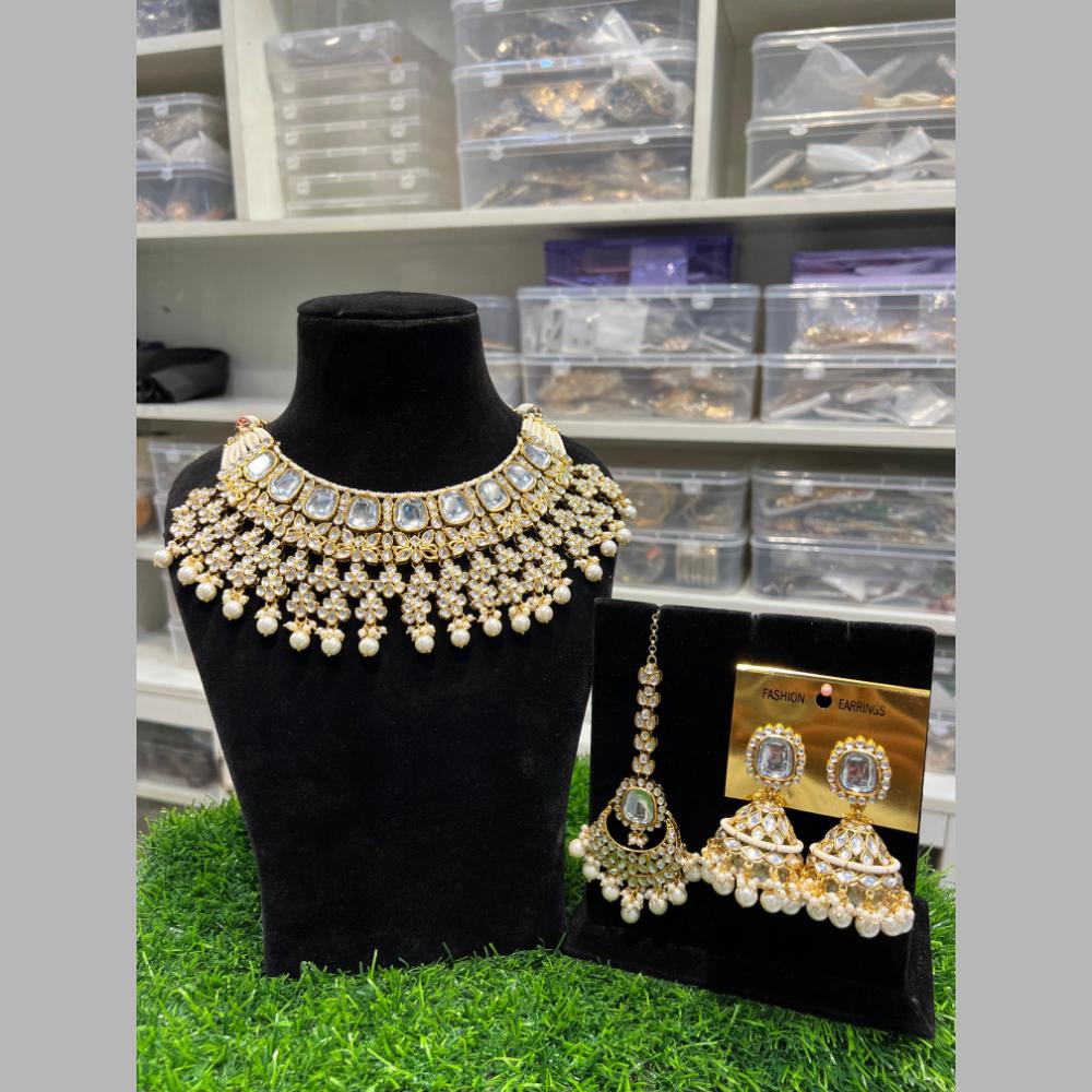 Hira Collections Gold Plated Kundan Stone And Beads Necklace Set