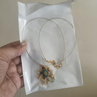 Hira Collection Gold Plated Kundan Stone And Pearl Invisible Necklace Set