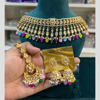 Hira Collections Gold Plated Kundan And Beads Necklace Set