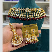 Hira Collections Gold Plated Kundan And Beads Necklace Set