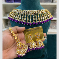 Hira Collections Gold Plated Kundan And Beads Necklace Set