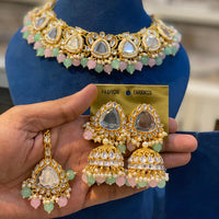 Hira Collections Gold Plated Royal Kundan Stone And Beads Necklace Set