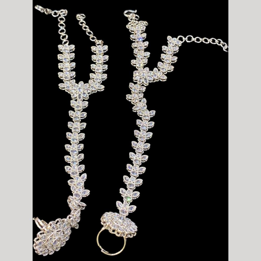 Hira Collections Silver Plated Crystal Stone Hand Harness