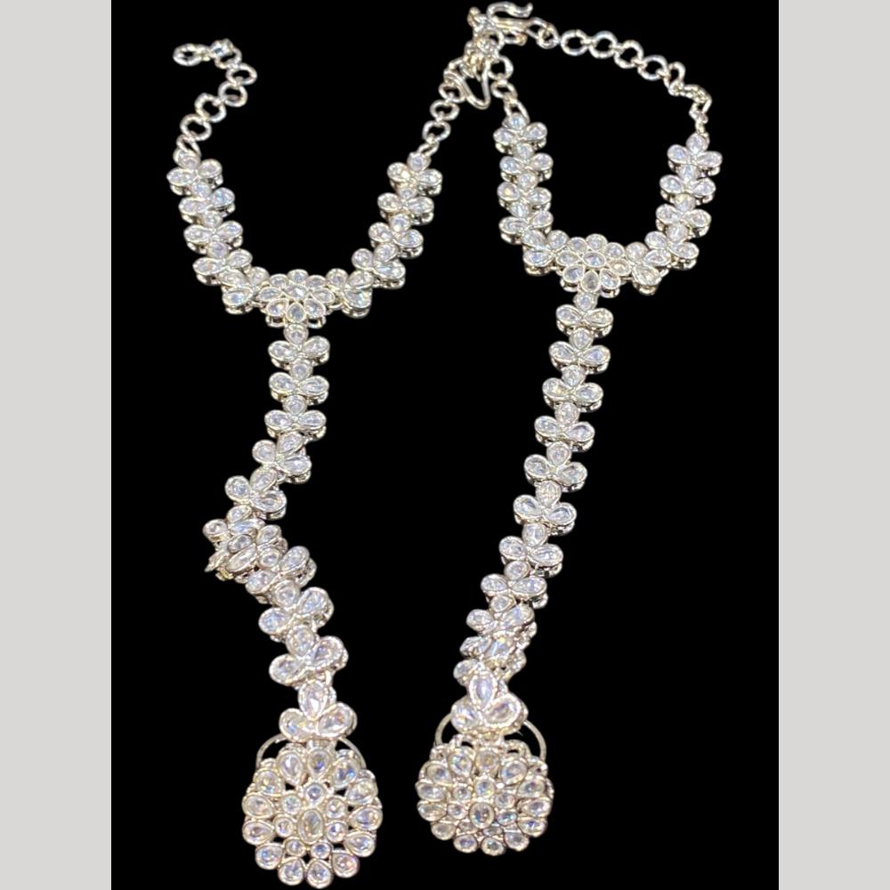 Hira Collections Silver Plated Crystal Stone Hand Harness