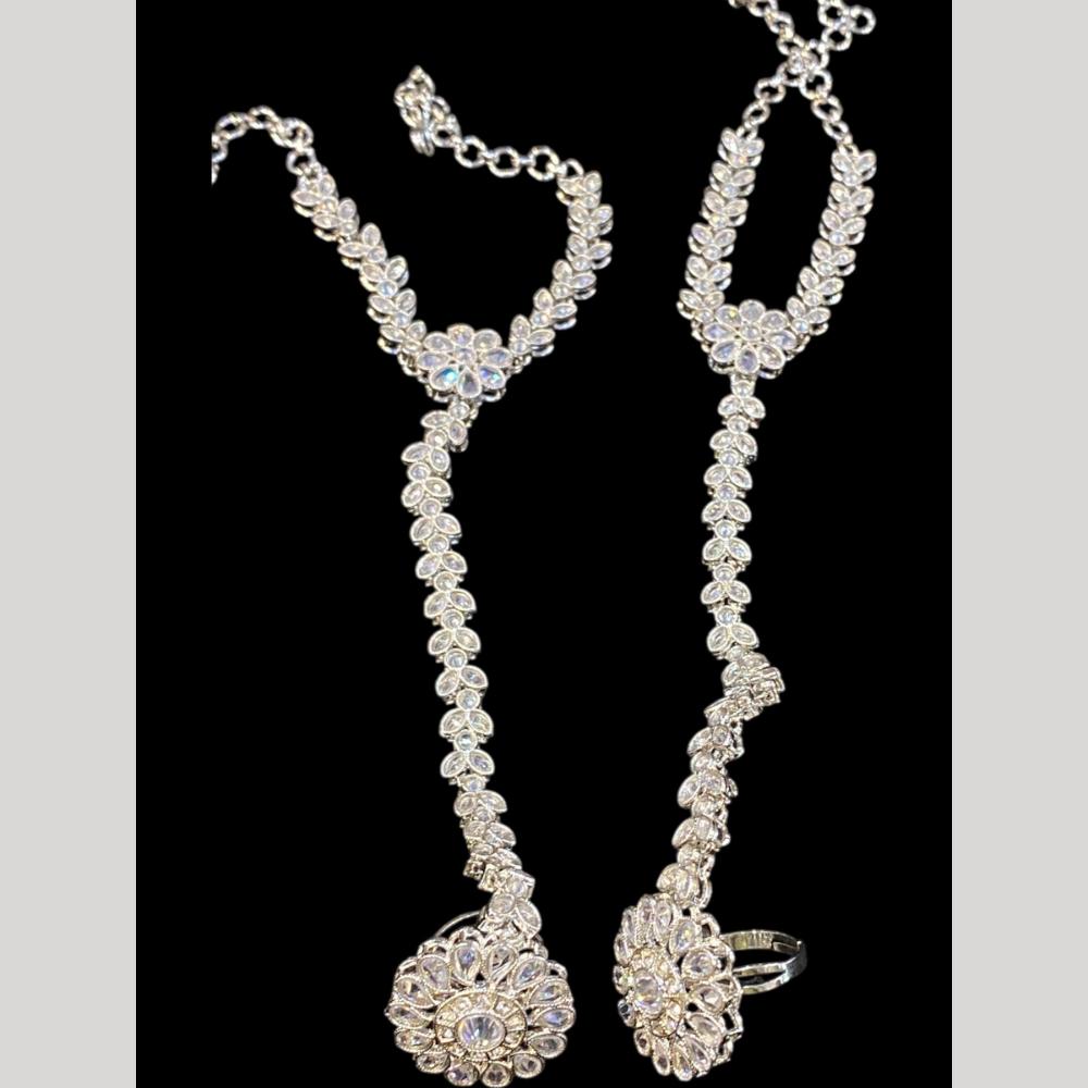 Hira Collections Silver Plated Crystal Stone Hand Harness