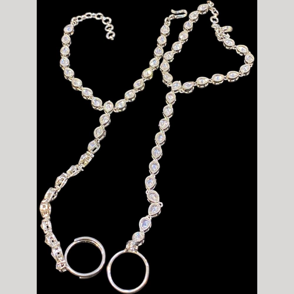 Hira Collections Silver Plated Crystal Stone Hand Harness