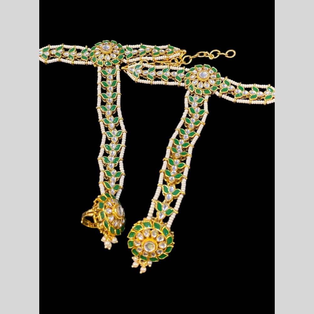 Hira Collections Gold Plated Kundan Stone And Pearl Hand Harness