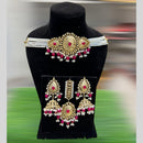 Hira Collections Gold Plated Pota Stone And Pearls Choker Necklace Set