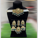 Hira Collections Gold Plated Pota Stone And Pearls Choker Necklace Set