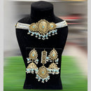 Hira Collections Gold Plated Pota Stone And Pearls Choker Necklace Set