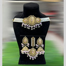 Hira Collections Gold Plated Pota Stone And Pearls Choker Necklace Set