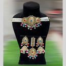 Hira Collections Gold Plated Pota Stone And Pearls Choker Necklace Set