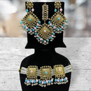 Hira Collections Gold Plated Pota Stone And Pearls Choker Necklace Set