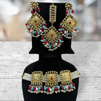 Hira Collections Gold Plated Pota Stone And Pearls Choker Necklace Set