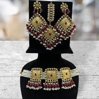 Hira Collections Gold Plated Pota Stone And Pearls Choker Necklace Set