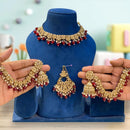 Hira Collections Gold Plated Crystal Stone And Pearls Beads Necklace Set