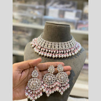 Hira Collections Silver Plated Crystal Stone And Pearls Choker Necklace Set