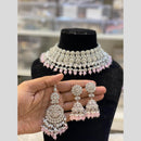 Hira Collections Silver Plated Crystal Stone And Pearls Choker Necklace Set