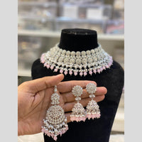Hira Collections Silver Plated Crystal Stone And Pearls Choker Necklace Set
