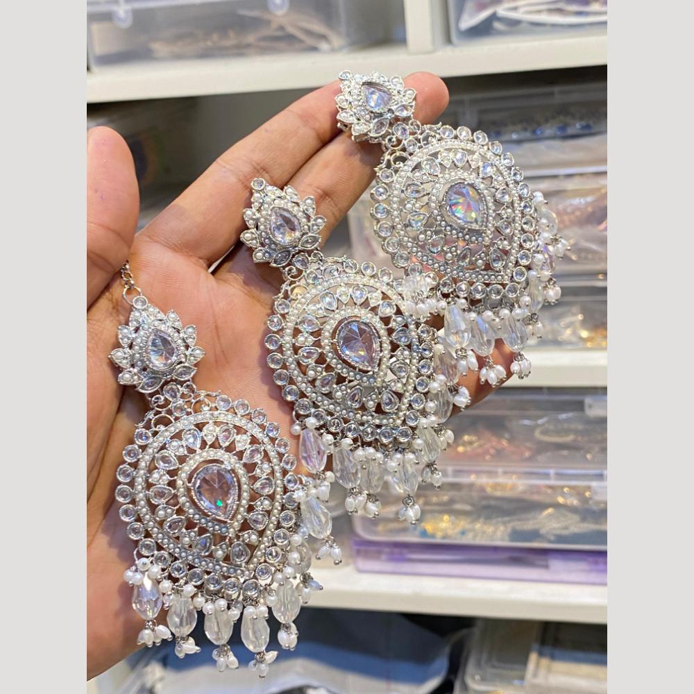 Hira Collections Elegant Crystal Stone Necklace Set with Matching Earrings for Parties & Festive Wear