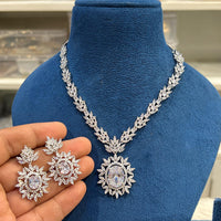 Hira Collections Sparkling American Diamond Necklace Set For Party Wear