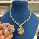 Hira Collections Sparkling American Diamond Necklace Set For Party Wear