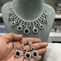 Hira Collections Sparkling American Diamond Necklace Set For Party Wear