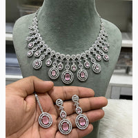 Hira Collections Sparkling American Diamond Necklace Set For Party Wear