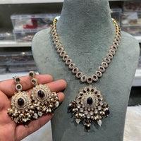 Hira Collections Designer Polki Kundan And Beads Long Necklace Set  Statement Jewelry 