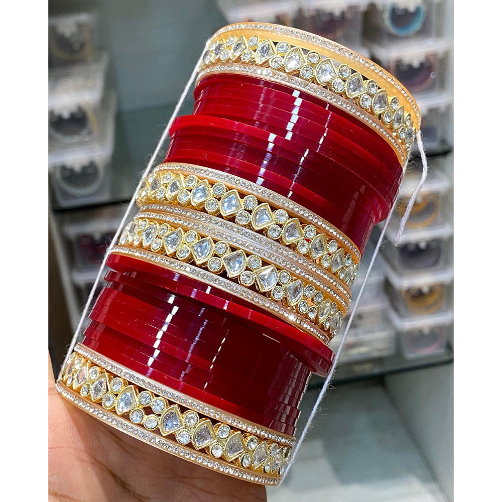 Hira Collections Grand Kundan Stone Bridal Acrylic Bangle Set